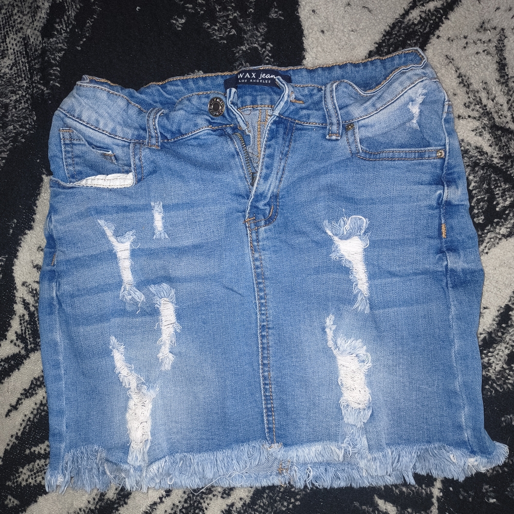 Wax Jeans Distressed Denim Skirt